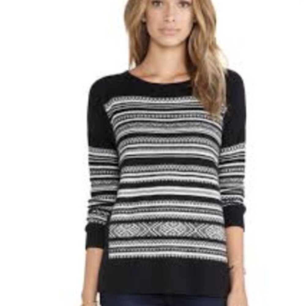 Bailey 44 Sweater Womens Medium Black Geometric Wool Cashmere Knit Nordic